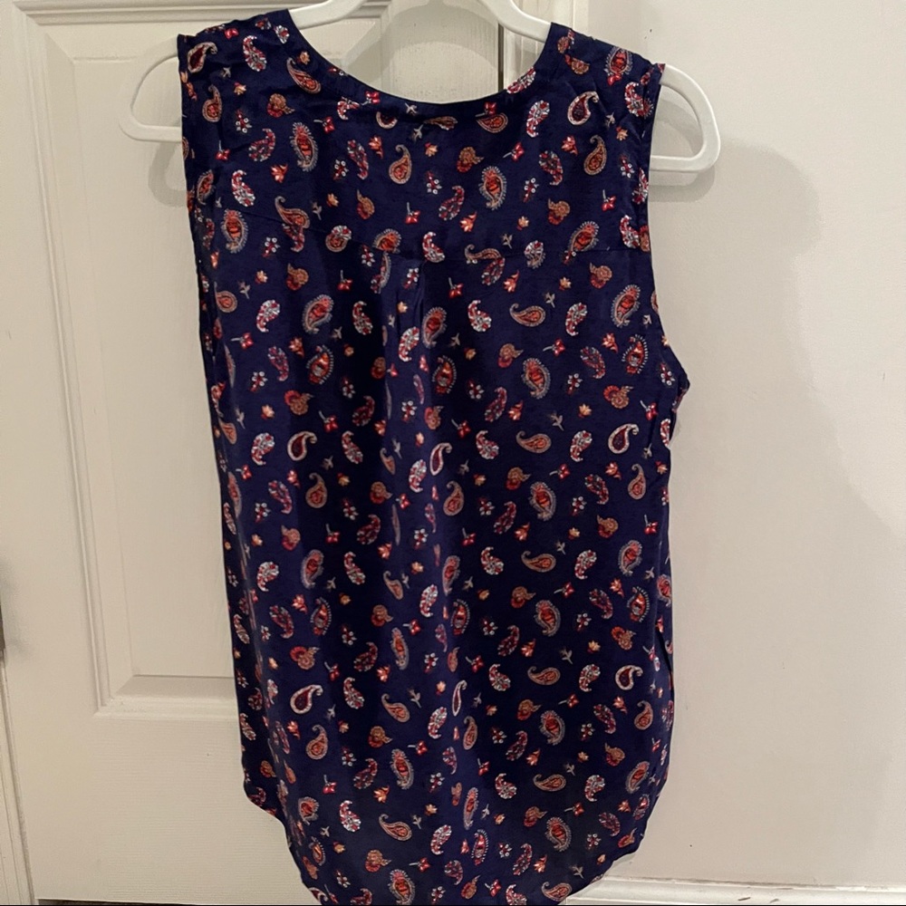 Lucky Brand Sleeveless Tie Front Navy Top